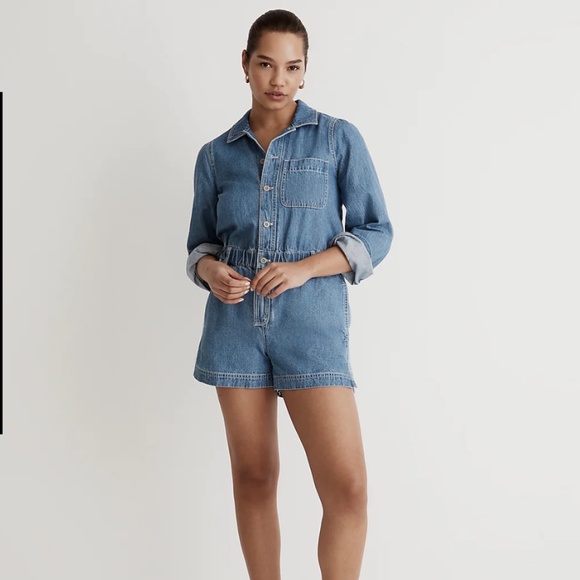 NWT Madewell Denim Long-Sleeve Romper in Rushland Wash - Picture 1 of 5